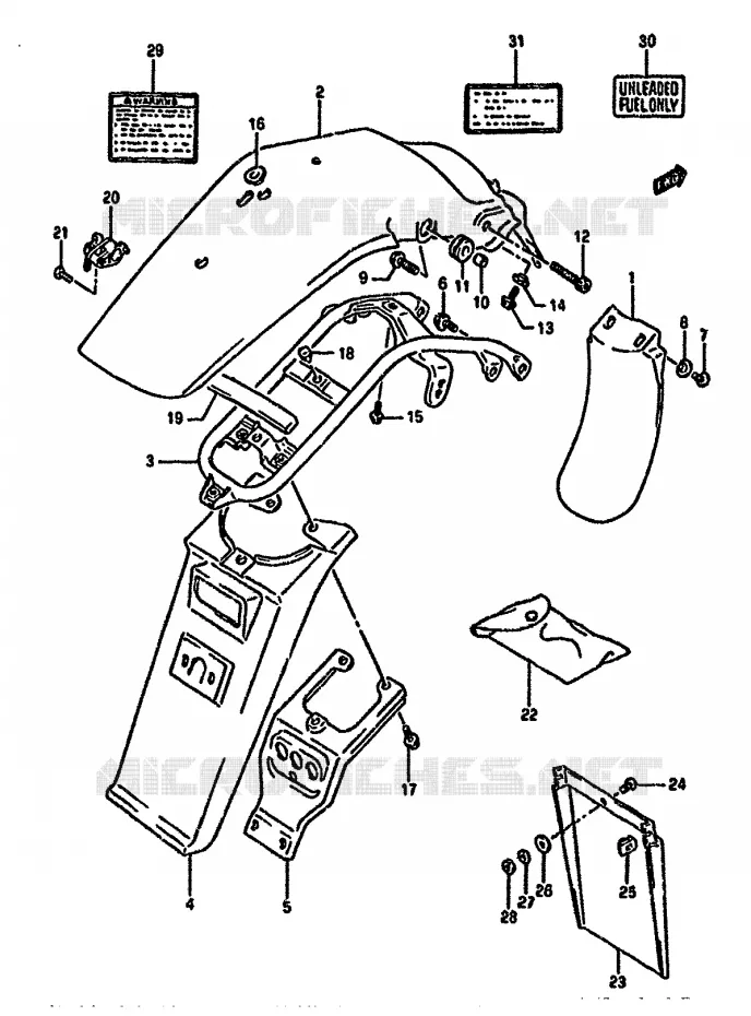 GARDE BOUE ARRIERE (MODELE L/M/N/P) Suzuki MOTO 350 DR 1993  DR350SP(L/M/N/P/R)