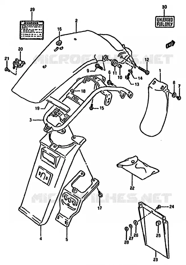 GARDE BOUE ARRIERE (MODELE R) Suzuki MOTO 350 DR 1991  DR350SM(L/M/N/P/R)