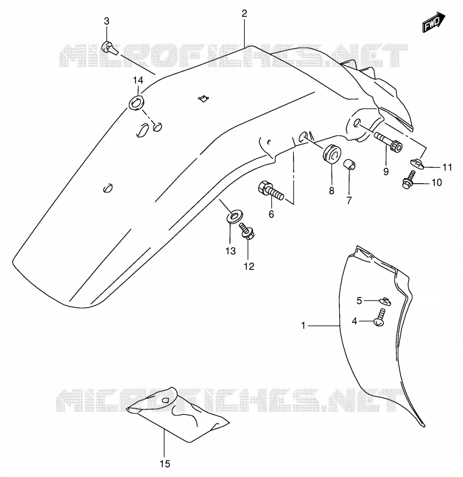 GARDE BOUE ARRIERE Suzuki MOTO 350 DR 1998  DR350W(E1)