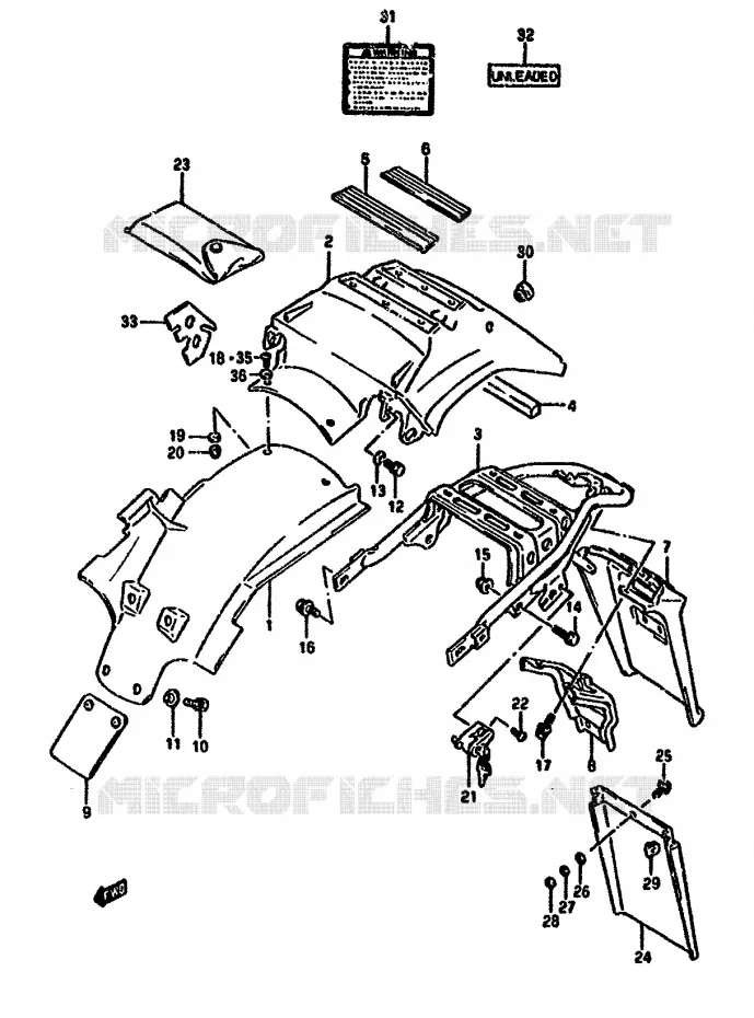 GARDE BOUE ARRIERE Suzuki MOTO 650 DR 1994  DR650RUR(N/P/R)