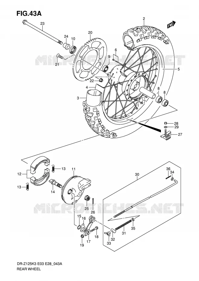 ROUE ARRIERE (DR-Z125K4/K5/K6/K7) Suzuki MOTO 125 DR-Z 2004  DR-Z125K4(E3/E28)