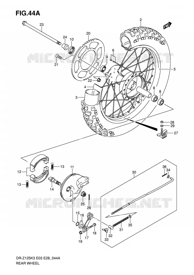 ROUE ARRIERE (DR-Z125LK4/LK5/LK6/LK7) Suzuki MOTO 125 DR-Z 2007  DR-Z125LK7(E3/E28)