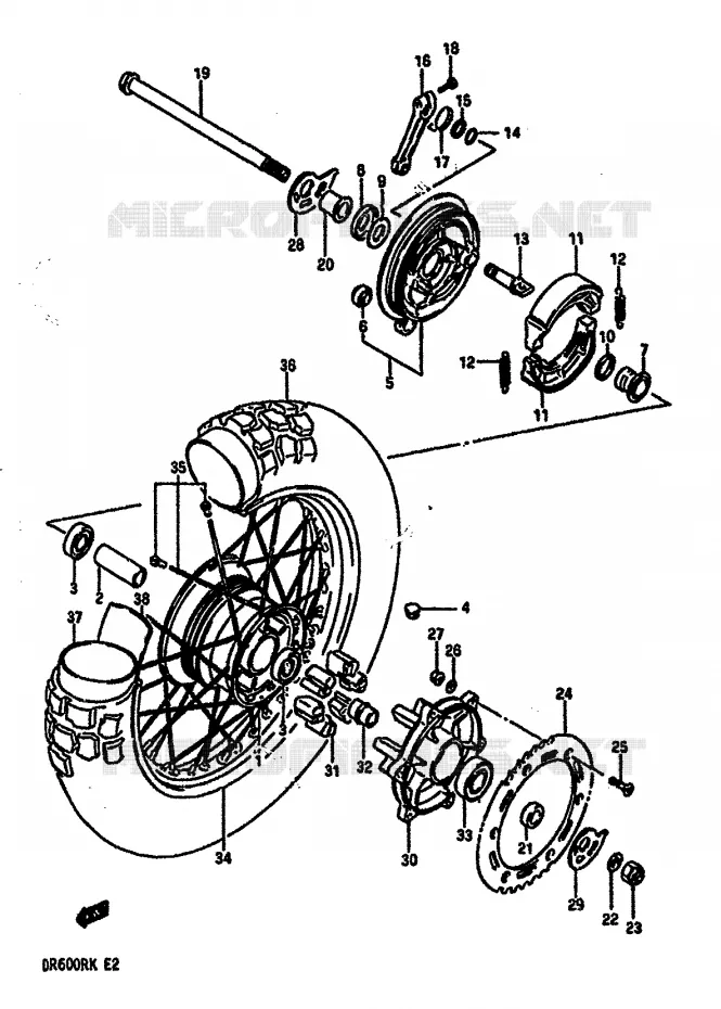 ROUE ARRIERE (MODELE G/H/J) Suzuki MOTO 600 DR 1986  DR600RG(E2)