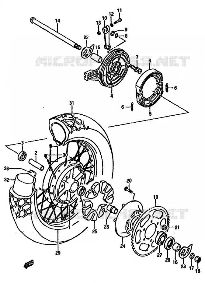 ROUE ARRIERE (MODELE J) Suzuki MOTO 750 DR 1989  DR750SK(J/K)