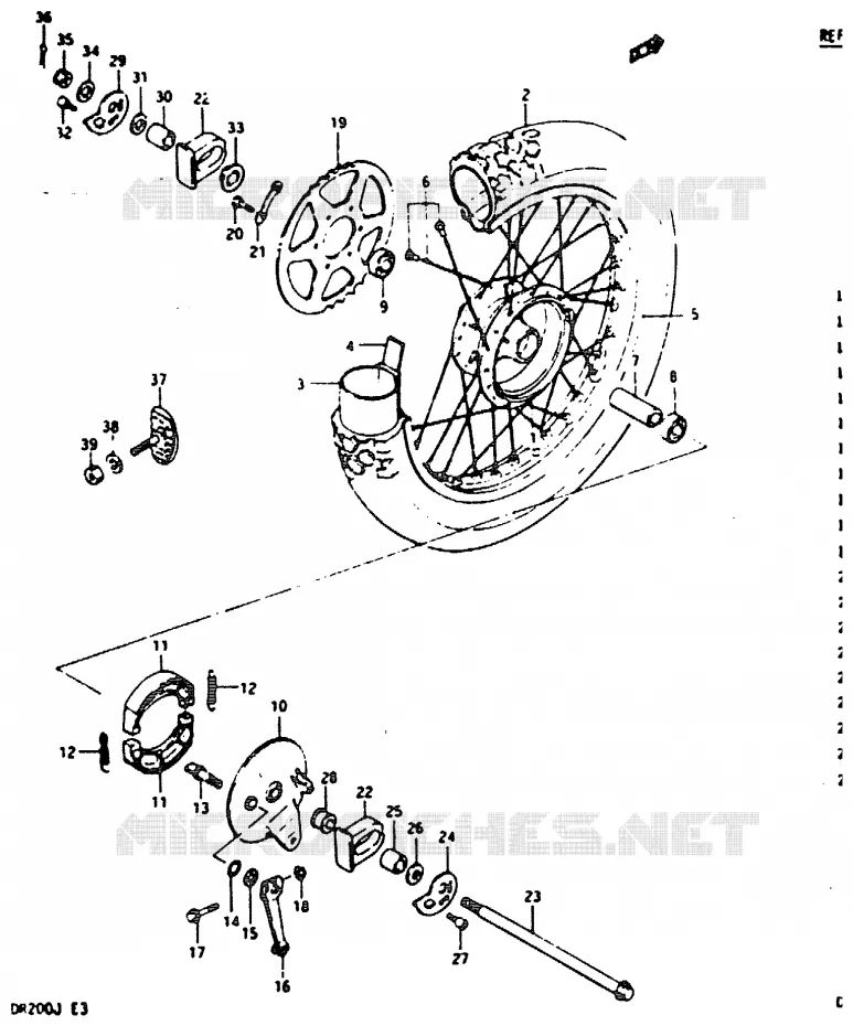 ROUE ARRIERE Suzuki MOTO 200 DR 1988  DR200J(G/H/J)