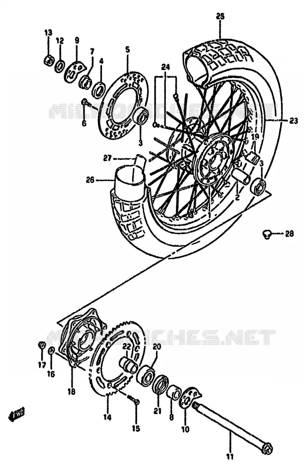 ROUE ARRIERE Suzuki MOTO 350 DR 1993  DR350SHP(L/M/N/P/R)