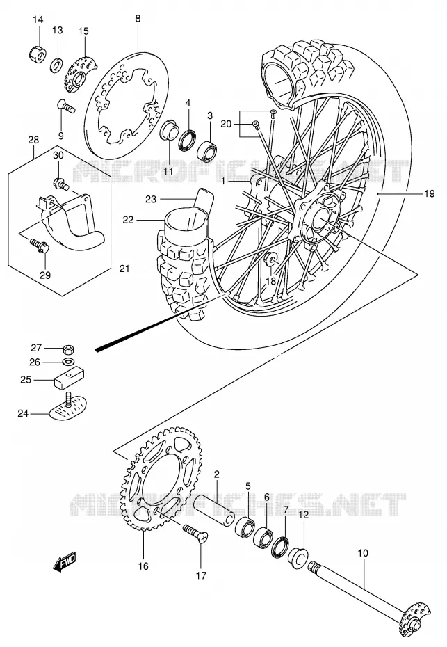 ROUE ARRIERE Suzuki MOTO 400 DR-Z 2002  DR-Z400K2(E1)