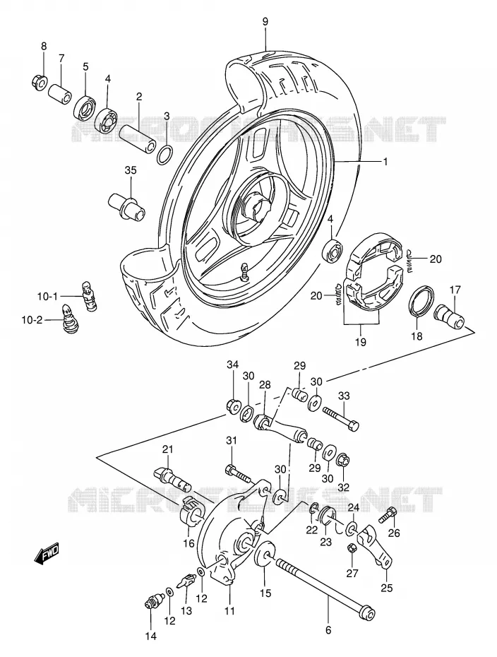 ROUE AVANT (AE50RP/RR/RS/RT/RV) Suzuki SCOOTER 50 AE 1993  AE50P(E28)