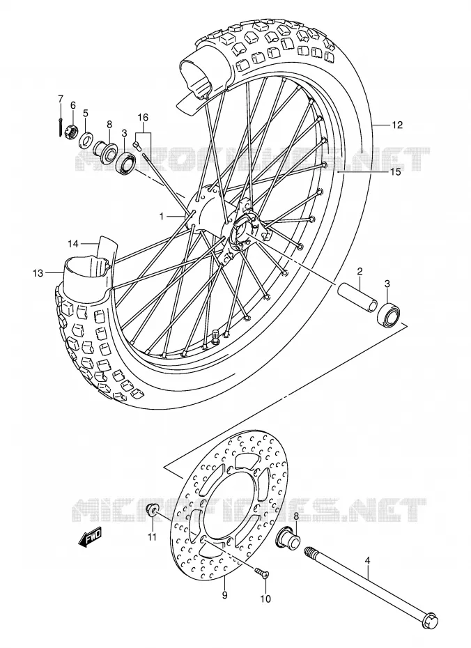 ROUE AVANT (DR-Z125LK3/LK4/LK5/LK6/LK7) Suzuki MOTO 125 DR-Z 2005  DR-Z125K5(E3/E28)
