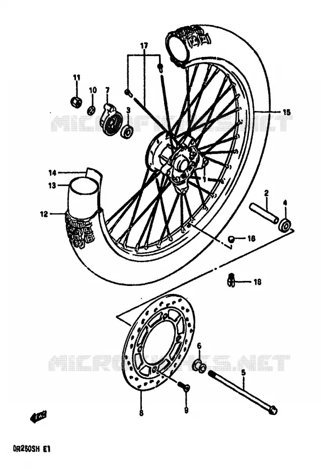 ROUE AVANT (MODELE F/G/H) Suzuki MOTO 250 DR 1987  DR250SH(E/F/G/H)