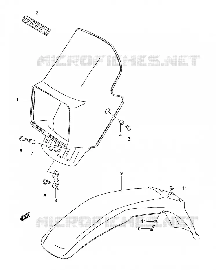 SUPPORT - CARENAGES DE PHARE (MODELE K1,MODELE K2 P9) Suzuki MOTO 200 DR 2005  DR200SEK5(E24)