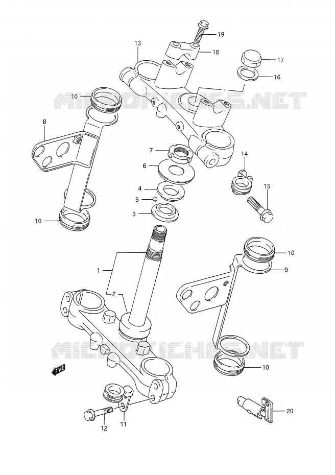 COLONNE DE DIRECTION Suzuki MOTO 200 TS-R 1993  TS200RP(E28)