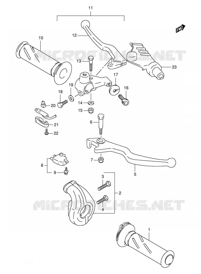 ENSEMBLE LEVIERS - POIGNEES Suzuki MOTO 650 FREEWIND 1998  XF650W(E2)
