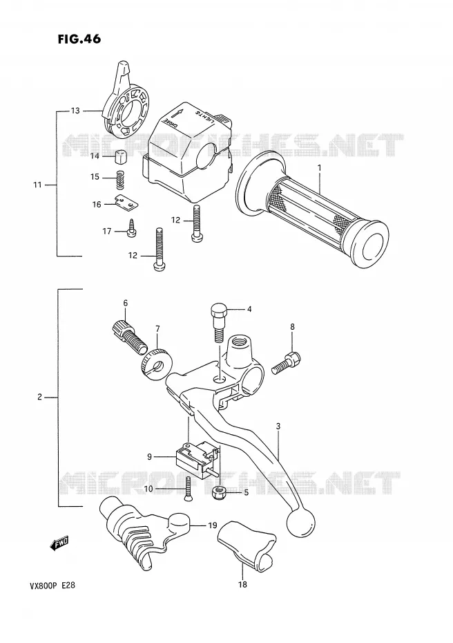 ENSEMBLE POIGNEE GAUCHE Suzuki MOTO 800 VX 1993  VX800P(E28)