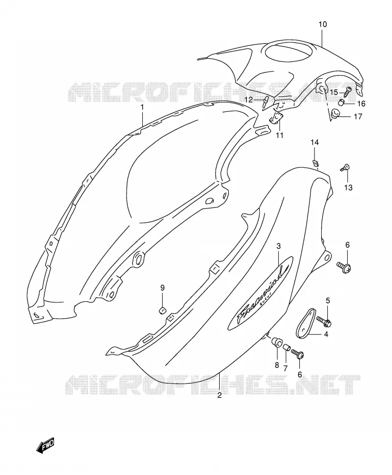 RESERVOIR D'ESSENCE - COUVERCLES (MODELE X) Suzuki MOTO 650 FREEWIND 2000  XF650Y(E2)