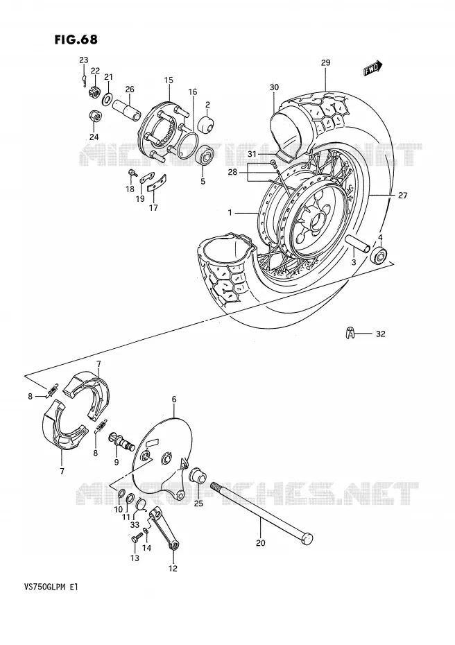 ROUE ARRIERE (MODELE F/G) Suzuki MOTO 750 INTRUDER 1990  VS750GLFL(E1)