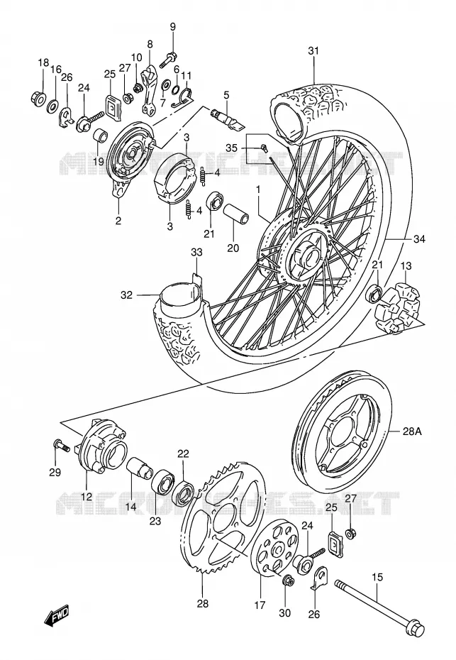 ROUE ARRIERE Suzuki MOTO 50 TS-X 1991  TS50XAM(E4)