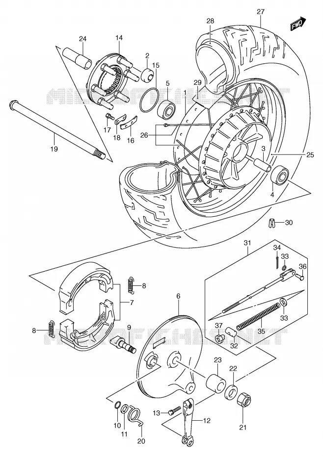 ROUE ARRIERE Suzuki MOTO 800 VOLUSIA 2002  VL800K2(E2)