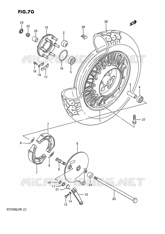 ROUE ARRIERE (VS750GLEFH/GLEPH) Suzuki MOTO 750 INTRUDER 1991  VS750GLFM(E1)