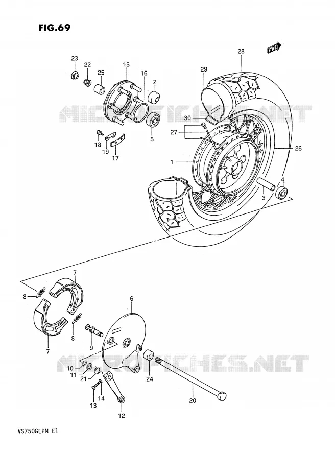 ROUE ARRIERE (VS750GLFH/GLPH,MODELE J/K/L/M) Suzuki MOTO 750 INTRUDER 1986  VS750GLPG(E1)