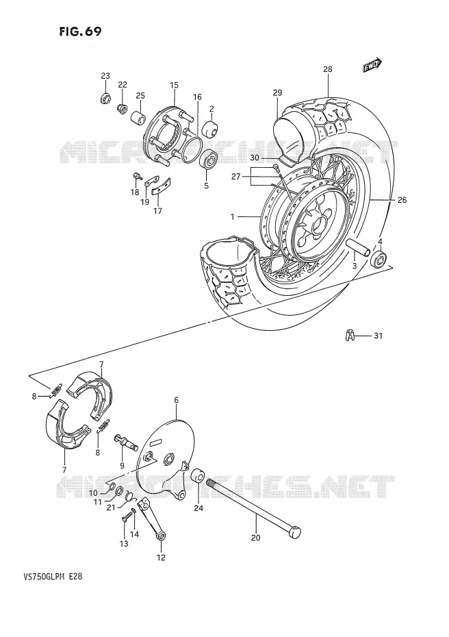 ROUE ARRIERE (VS750GLFH/GLPH,MODELE J/K/L/M) Suzuki MOTO 750 INTRUDER 1987  VS750GLPH(E28)