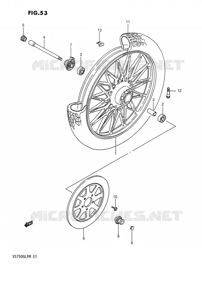 ROUE AVANT (VS750GLEFH/GLEPH) Suzuki MOTO 750 INTRUDER 1986  VS750GLFG(E1)
