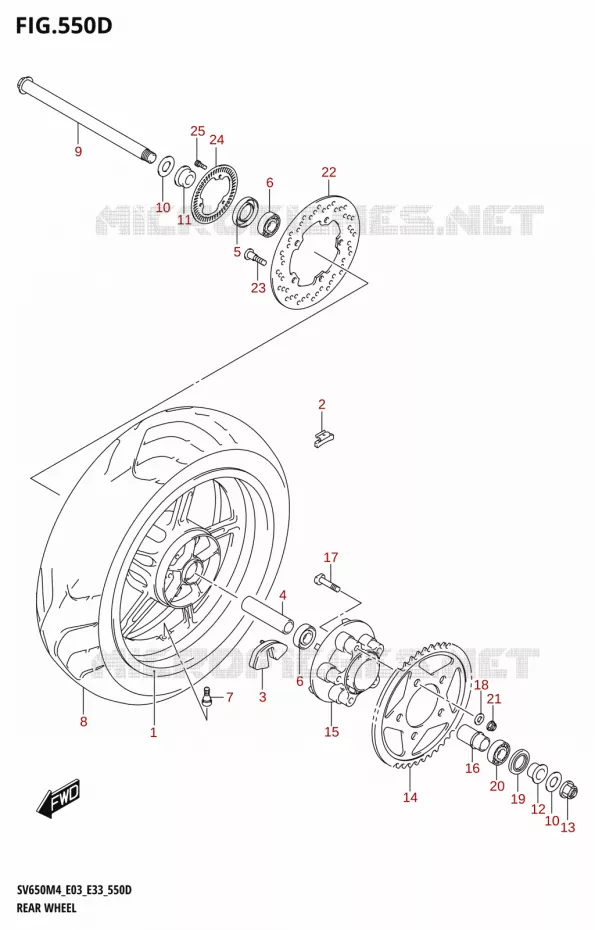 ROUE ARRIERE (SV650A:M4:E33) Suzuki MOTO 650 SV 2024  SV650AM4 E28 2024 M4 (E28)
