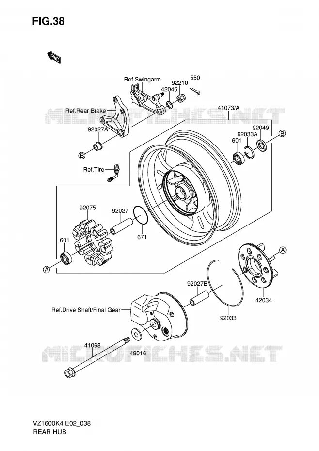 ENSEMBLE ROUE ARRIERE Suzuki MOTO 1600 MARAUDER 2004  VZ1600K4(E2)