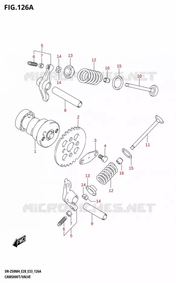 ARBRE A CAMES - SOUPAPES Suzuki MOTO 50 DR 2024  DR-Z50 2024 M4 (E28)