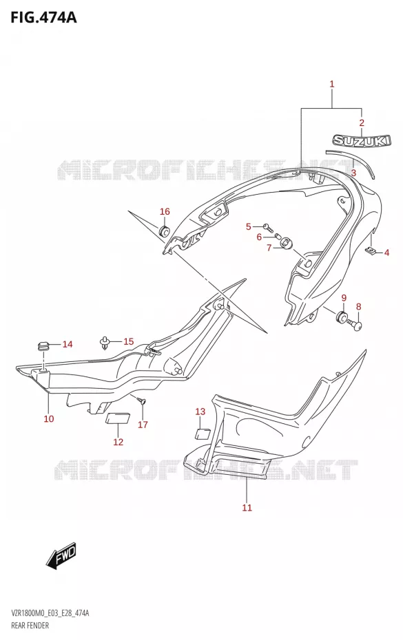 GARDE BOUE ARRIERE (VZR1800) Suzuki MOTO 1800 BOULEVARD 2020  VZR1800 M0 /​ VZR1800BZ M0 (E03,E28,E33)