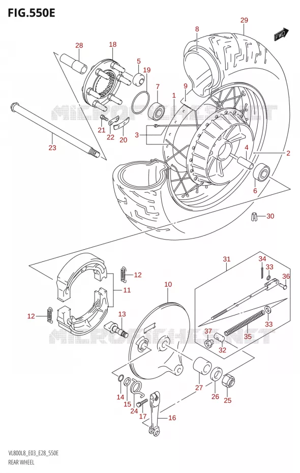 ROUE ARRIERE (VL800T:L8:E28) Suzuki MOTO 800 BOULEVARD 2018  VL800 2018 L8 (E28)