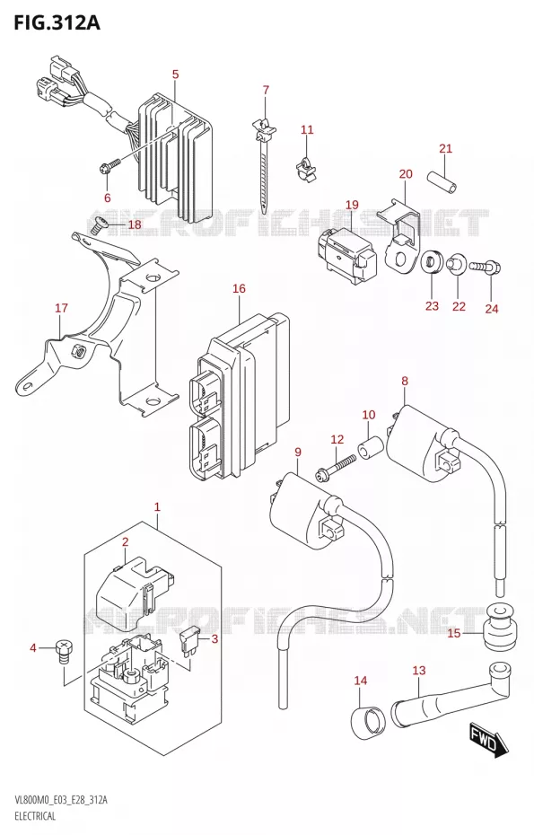PARTIE ELECTRIQUE (E03,E28) Suzuki MOTO 800 BOULEVARD 2020  VL800 2020 M0 (E28)