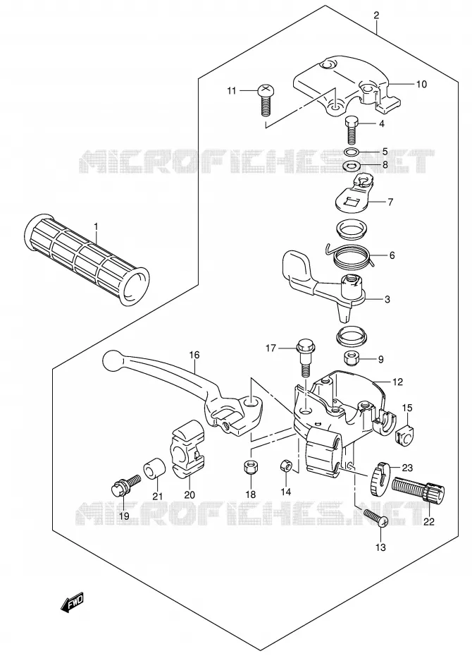 ENSEMBLE LEVIER - POIGNEE DROITE Suzuki QUAD 50 MINIQUAD-SPORT 2002  LT-A50K2(P3/P28)