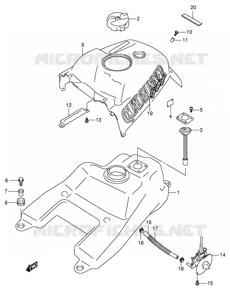 RESERVOIR D'ESSENCE (MODELE W) Suzuki QUAD 500 QUADMASTER 2001  LT-F500FK1(E3/E28)