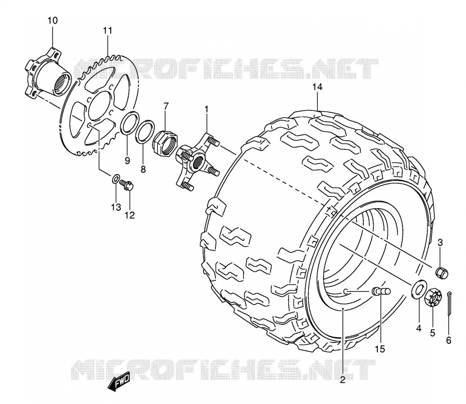 ROUE ARRIERE GAUCHE (MODEL K5/K6/K7) Suzuki QUAD 400 QUADSPORT 2004  LT-Z400K4(E3/E28)