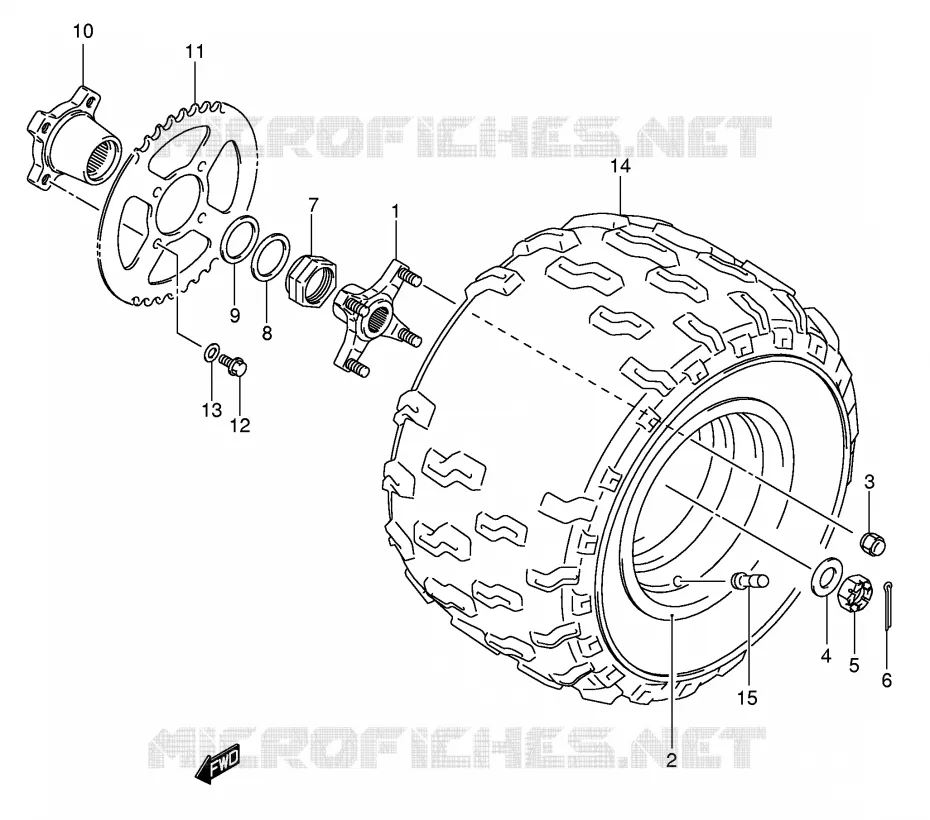 ROUE ARRIERE GAUCHE (MODEL K5/K6/K7) Suzuki QUAD 400 QUADSPORT 2005  LT-Z400K5(E19)
