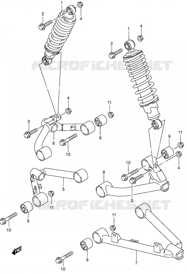 AMORTISSEUR - TRIANGLES (MODELE K2/K4) Suzuki QUAD 300 KINGQUAD 1999  LT-F300FX(E3/E28)