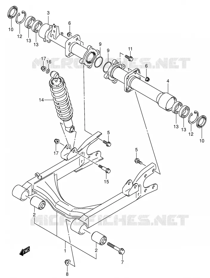 BRAS OSCILLANT ARRIERE Suzuki QUAD 400 EIGER 2004  LT-F400FK4(P3/P28)