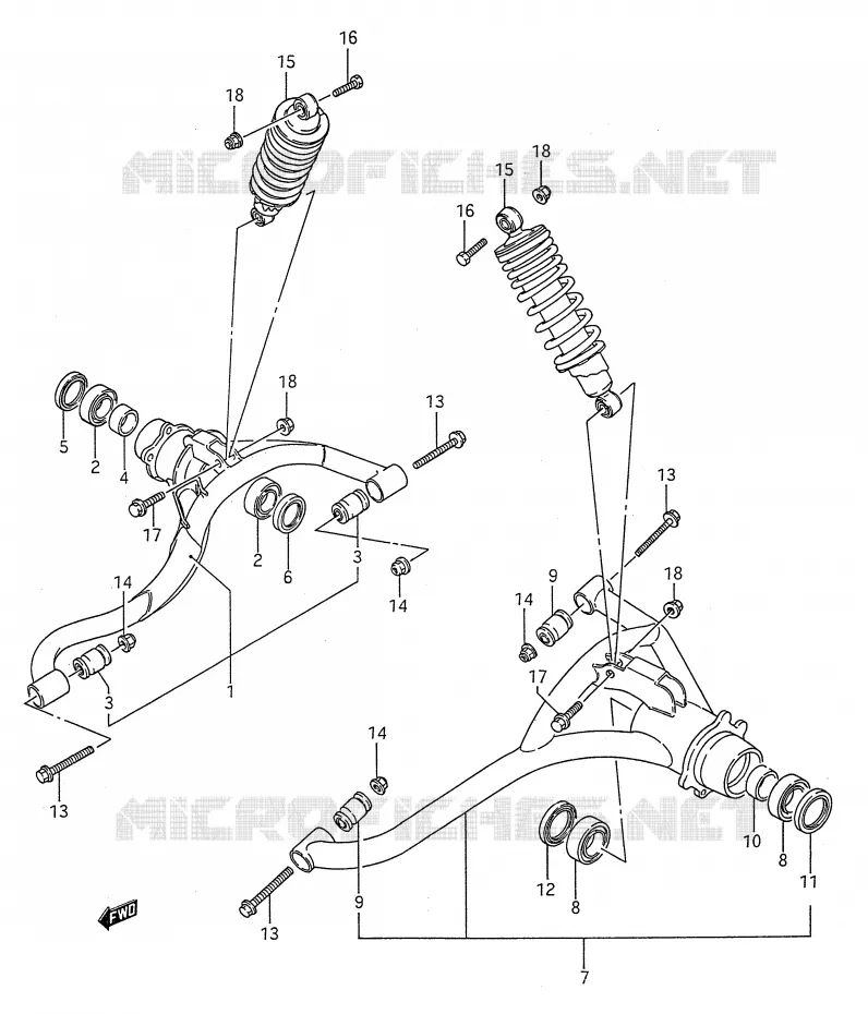 BRAS SUSPENSION ARRIERE (MODELE H) Suzuki QUAD 250 KINGQUAD 1993  LT-F4WDP(E28)