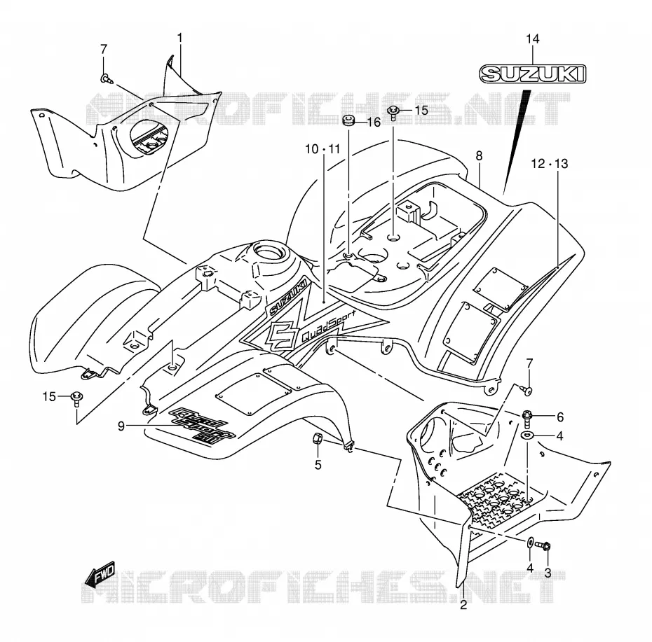 CARENAGES ARRIERE  (MODELE K4) Suzuki QUAD 50 MINIQUAD-SPORT 2004  LT-A50K4(P3/P28)
