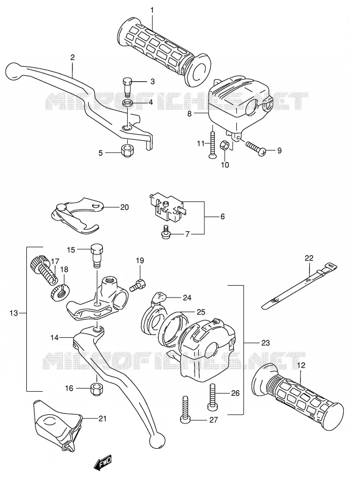 ENSEMBLE LEVIERS - POIGNEES (MODELE K2) Suzuki QUAD 500 QUADMASTER 2000  LT-F500FY(E3/E28)