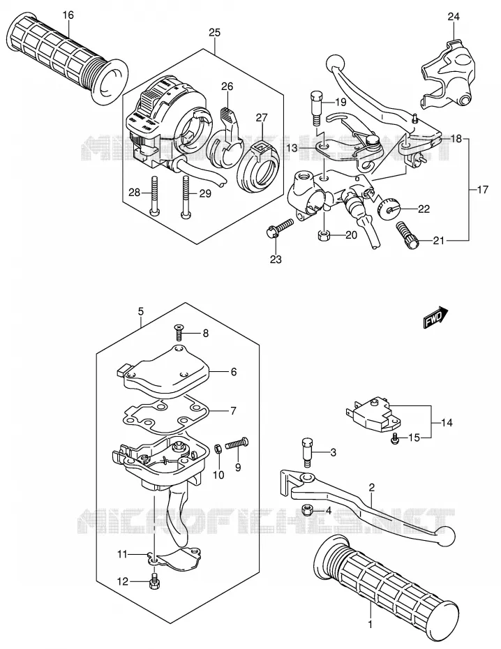 ENSEMBLE LEVIERS - POIGNEES (MODELE K4) Suzuki QUAD 250 OZARK 2004  LT-F250K4(E3/E28)