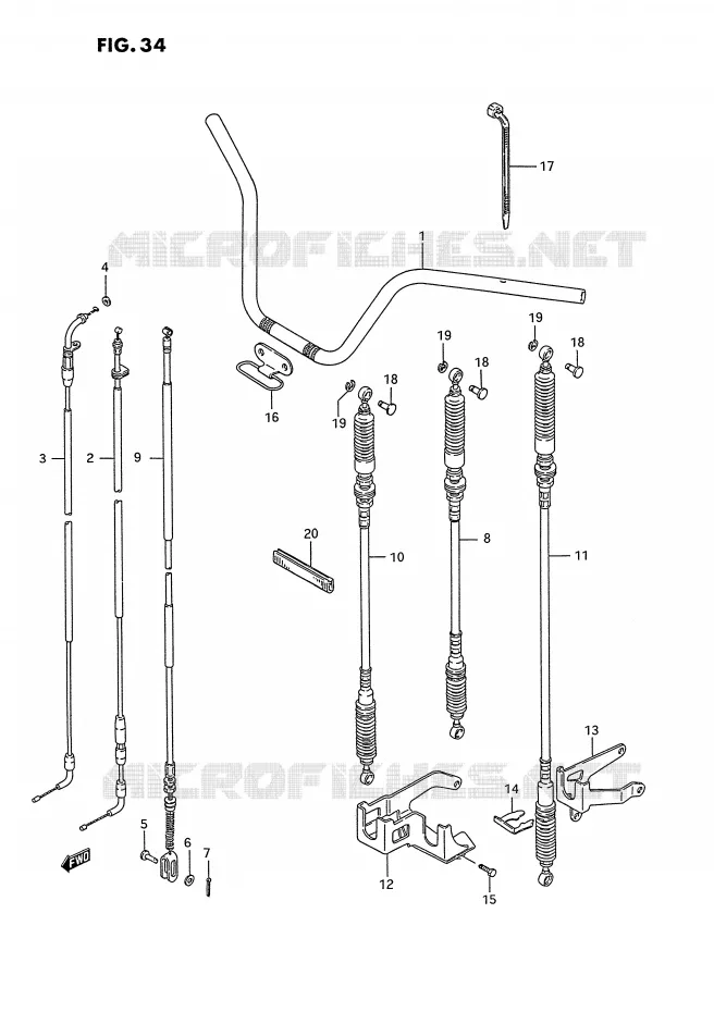 GUIDON - CABLES (MODELE J/K) Suzuki QUAD 250 OZARK 1991  LT-F250M(E28)