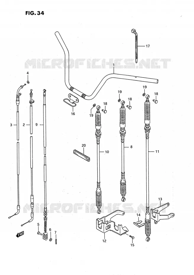 GUIDON - CABLES (MODELE J/K) Suzuki QUAD 250 OZARK 1992  LT-F250N(E3)
