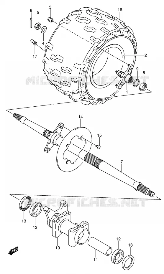 ROUE ARRIERE DROITE (MODEL K5/K6/K7) Suzuki QUAD 400 QUADSPORT 2005  LT-Z400K5(E3/E28)