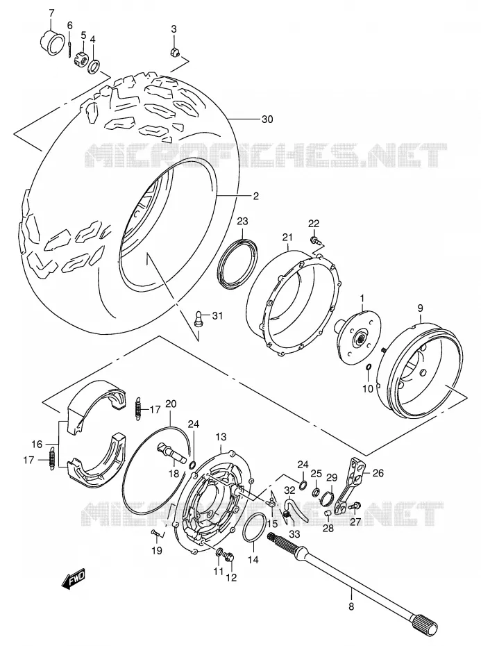 ROUE ARRIERE DROITE (MODELE K1/K2) Suzuki QUAD 500 VINSON 2002  LT-F500FK2(E3/E28)