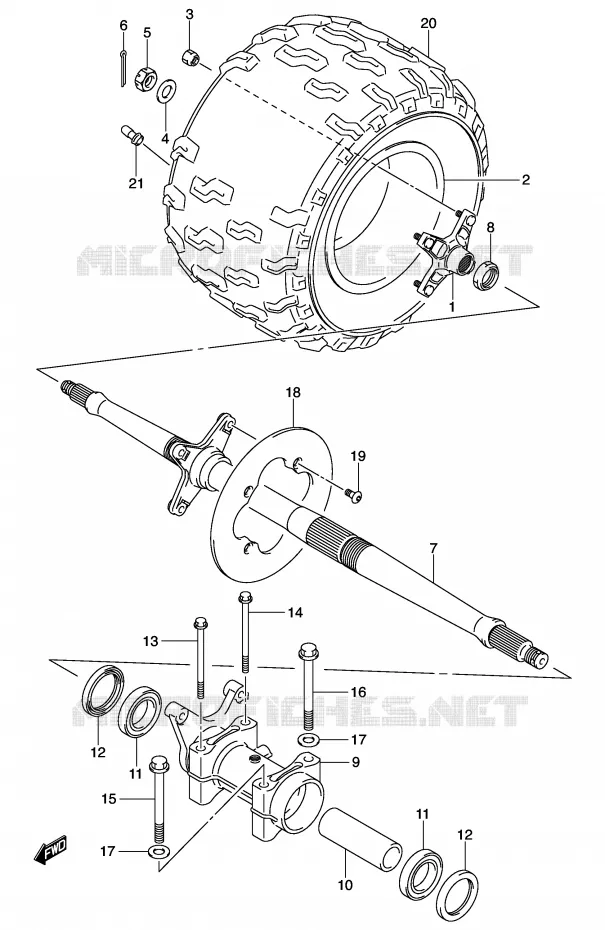 ROUE ARRIERE DROITE (MODELE K3) Suzuki QUAD 400 QUADSPORT 2003  LT-Z400K3(E3/E28)