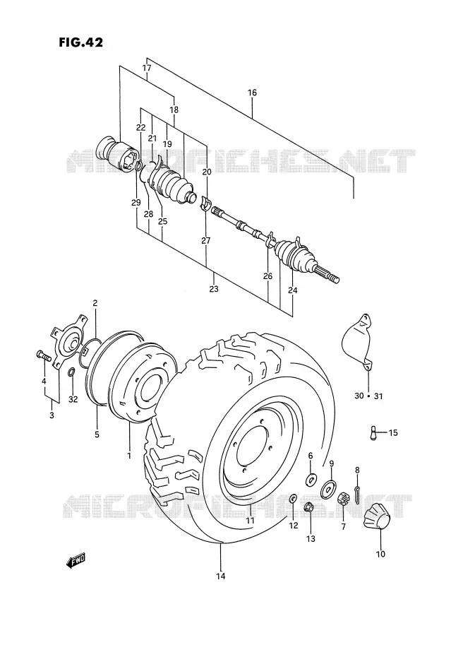 ROUE AVANT (MODELE M/N) Suzuki QUAD 300 KINGQUAD 1992  LT-F4WDXN(E2)