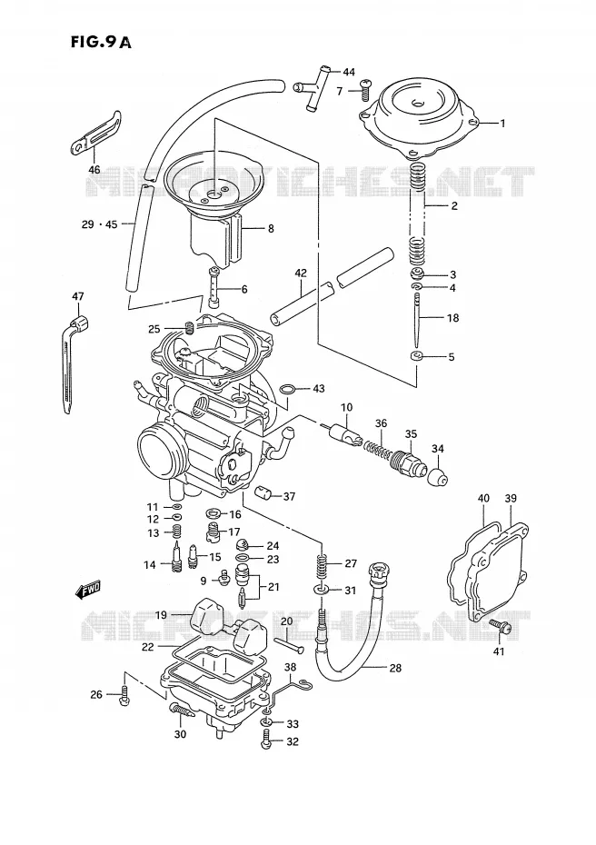 CARBURATEUR (MODELE L/M/N/P/R/S/T) Suzuki QUAD 250 OZARK 1990  LT-F250L(E28)