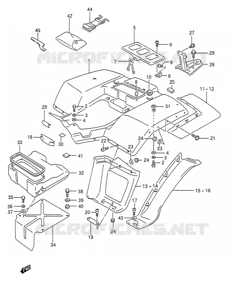 GARDE BOUE ARRIERE (MODELE M/N/P/R/S) Suzuki QUAD 250 KINGQUAD 1987  LT-F4WDH(E28)